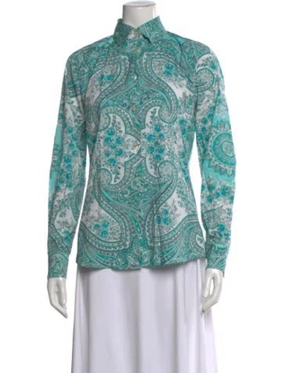 Pre-owned Etro Paisley Print Long Sleeve Blouse In Green