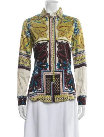 Pre-owned Etro Paisley Print Long Sleeve Blouse In Green