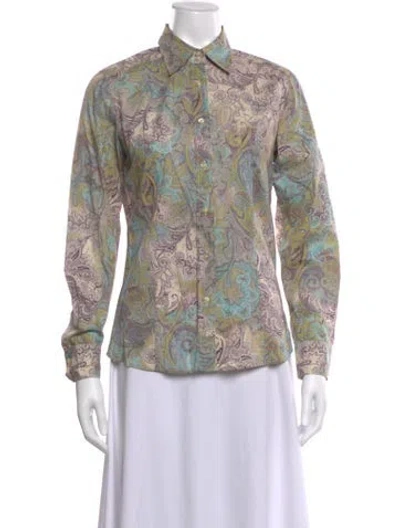 Pre-owned Etro Paisley Print Long Sleeve Blouse In Green