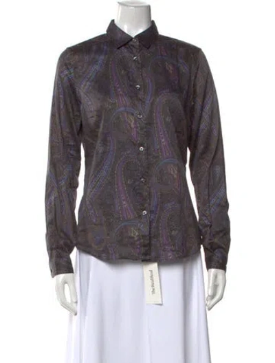 Pre-owned Etro Paisley Print Long Sleeve Blouse In Grey