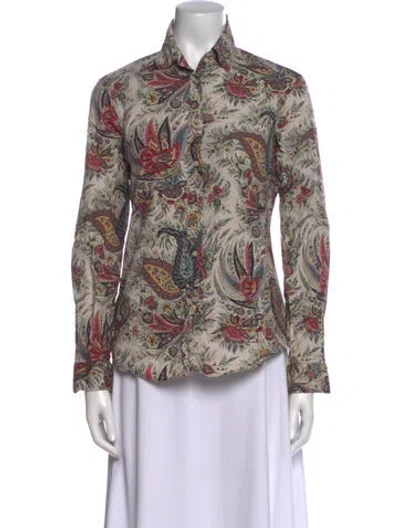 Pre-owned Etro Paisley Print Long Sleeve Blouse In Neutral