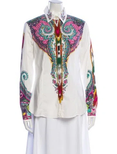 Pre-owned Etro Paisley Print Long Sleeve Blouse In Neutral