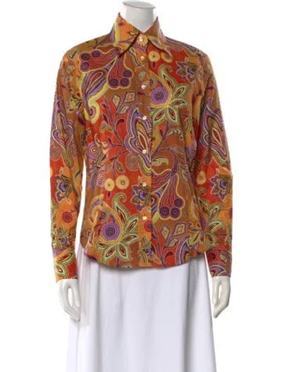 Pre-owned Etro Paisley Print Long Sleeve Blouse In Orange