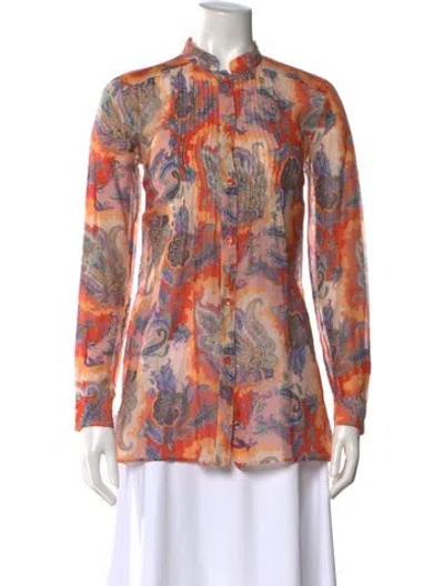 Pre-owned Etro Paisley Print Long Sleeve Blouse In Orange