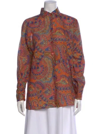 Pre-owned Etro Paisley Print Long Sleeve Blouse In Orange