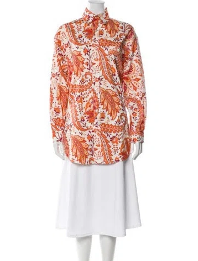 Pre-owned Etro Paisley Print Long Sleeve Blouse In Orange