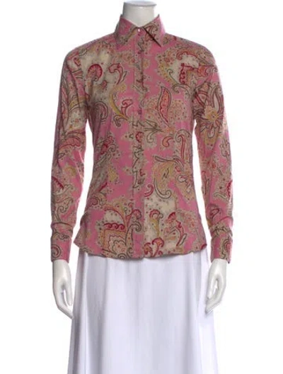 Pre-owned Etro Paisley Print Long Sleeve Blouse In Pink