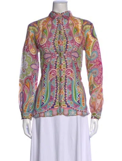 Pre-owned Etro Paisley Print Long Sleeve Blouse In Pink