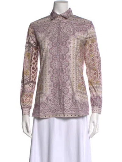 Pre-owned Etro Paisley Print Long Sleeve Blouse In Purple