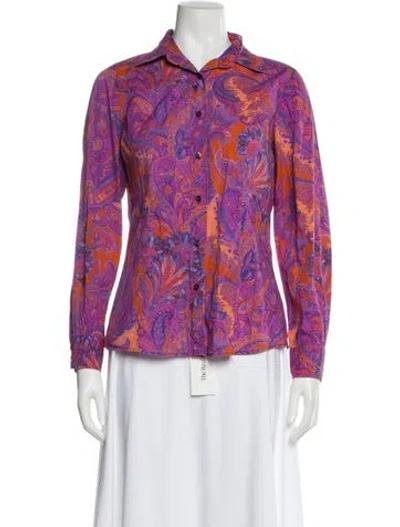 Pre-owned Etro Paisley Print Long Sleeve Blouse In Purple