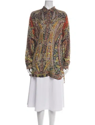 Pre-owned Etro Paisley Print Long Sleeve Blouse In Purple