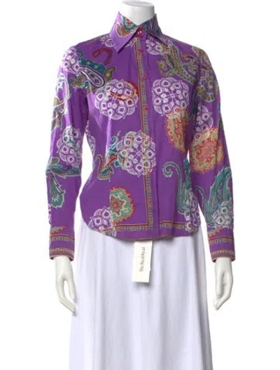Pre-owned Etro Paisley Print Long Sleeve Blouse In Purple