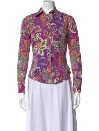 Pre-owned Etro Paisley Print Long Sleeve Blouse In Purple