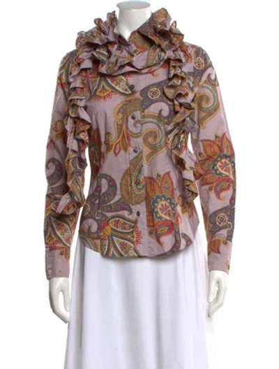 Pre-owned Etro Paisley Print Long Sleeve Blouse In Purple