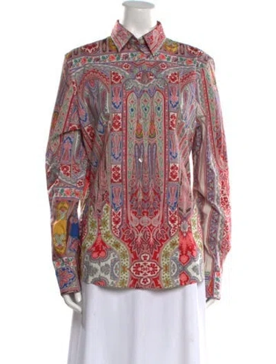 Pre-owned Etro Paisley Print Long Sleeve Blouse In Red