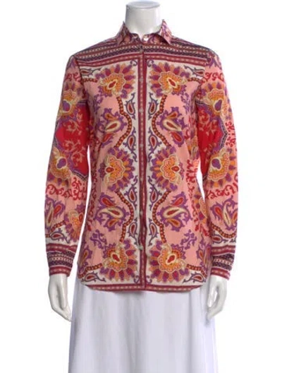 Pre-owned Etro Paisley Print Long Sleeve Blouse In Red