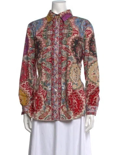 Pre-owned Etro Paisley Print Long Sleeve Blouse In Red