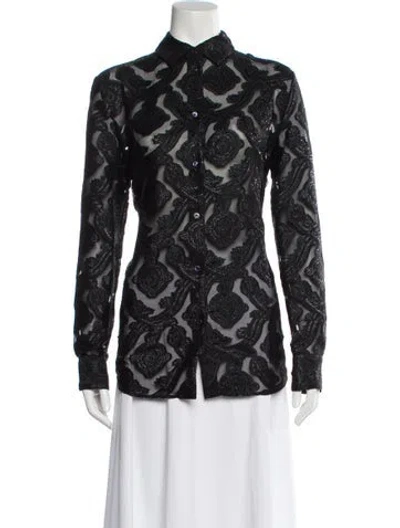 Pre-owned Etro Paisley Print Long Sleeve Blouse W/ Tags In Black