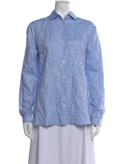 Pre-owned Etro Paisley Print Long Sleeve Blouse W/ Tags In Blue