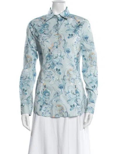 Pre-owned Etro Paisley Print Long Sleeve Blouse W/ Tags In Blue