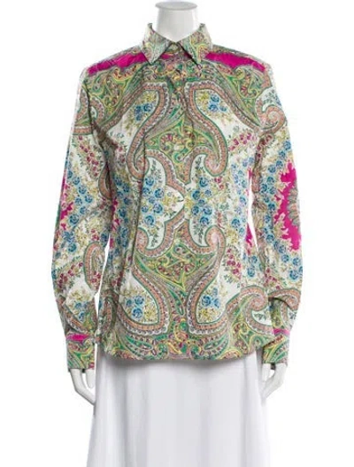 Pre-owned Etro Paisley Print Long Sleeve Blouse W/ Tags In Neutral
