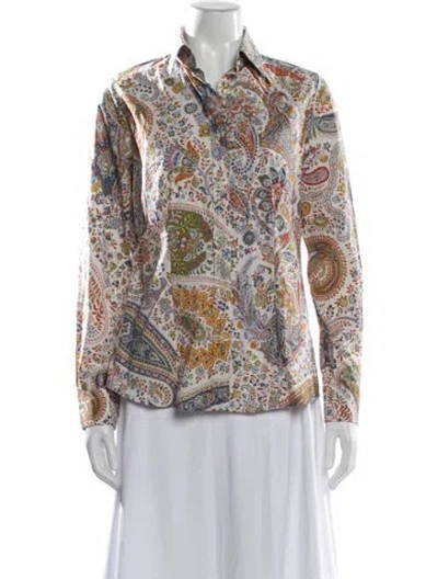 Pre-owned Etro Paisley Print Long Sleeve Blouse In White