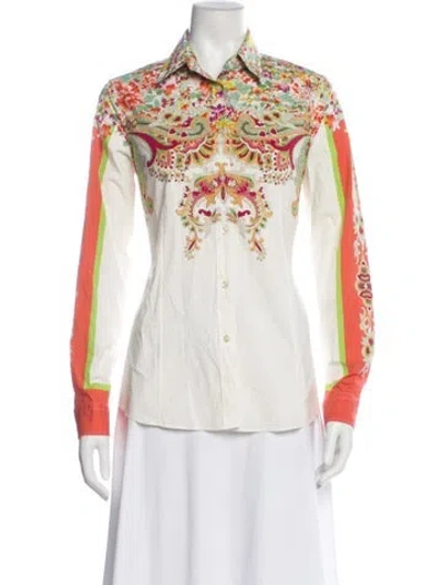 Pre-owned Etro Paisley Print Long Sleeve Blouse In White