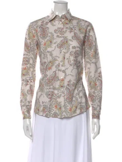 Pre-owned Etro Paisley Print Long Sleeve Blouse In White