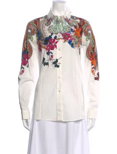 Pre-owned Etro Paisley Print Long Sleeve Blouse In White
