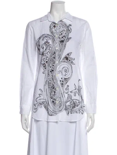 Pre-owned Etro Paisley Print Long Sleeve Blouse In White