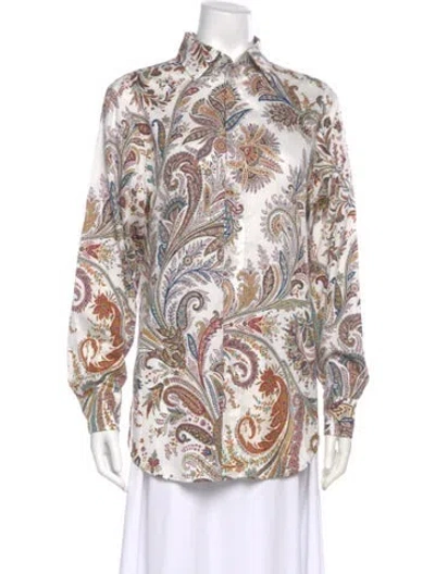 Pre-owned Etro Paisley Print Long Sleeve Blouse In White