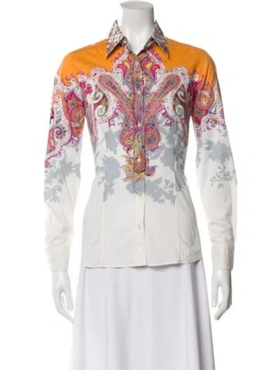 Pre-owned Etro Paisley Print Long Sleeve Blouse In White