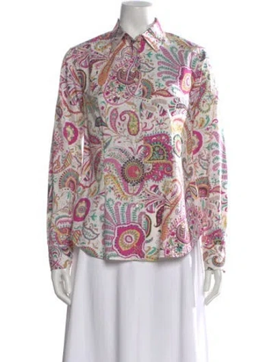 Pre-owned Etro Paisley Print Long Sleeve Blouse In White