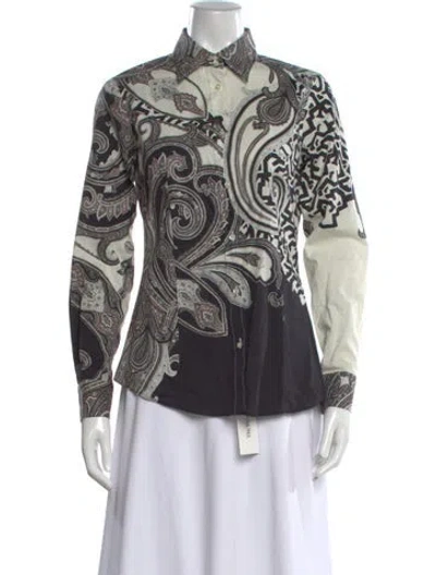 Pre-owned Etro Paisley Print Long Sleeve Blouse In White