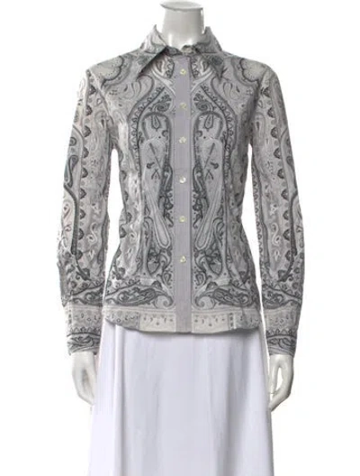 Pre-owned Etro Paisley Print Long Sleeve Blouse In White