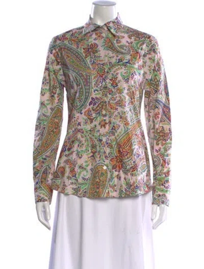 Pre-owned Etro Paisley Print Long Sleeve Blouse In White