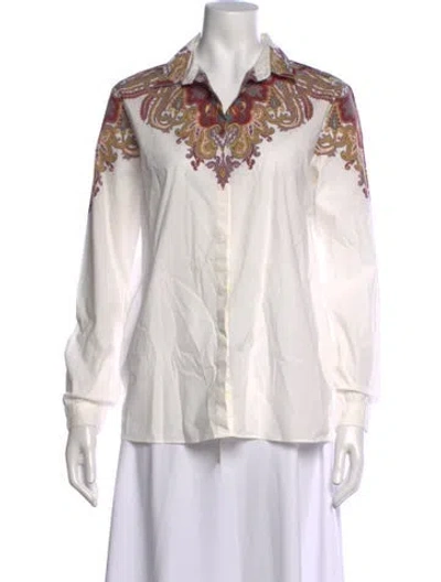 Pre-owned Etro Paisley Print Long Sleeve Blouse In White