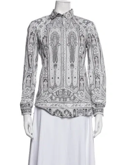 Pre-owned Etro Paisley Print Long Sleeve Blouse In White
