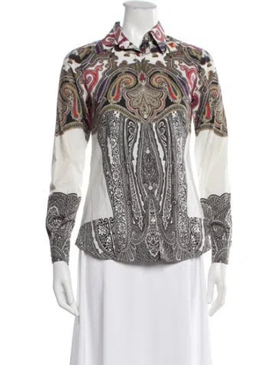 Pre-owned Etro Paisley Print Long Sleeve Blouse In White