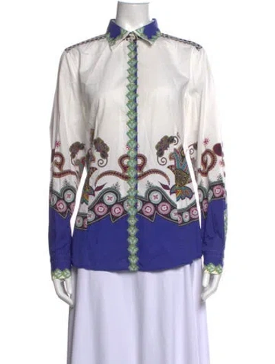 Pre-owned Etro Paisley Print Long Sleeve Blouse In White