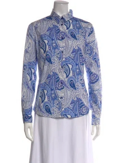 Pre-owned Etro Paisley Print Long Sleeve Blouse In White