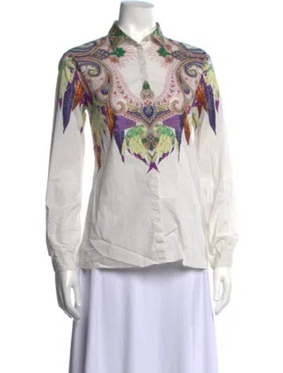 Pre-owned Etro Paisley Print Long Sleeve Blouse In White/yellow