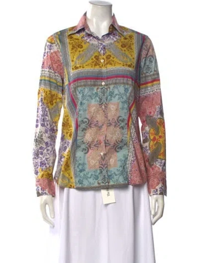 Pre-owned Etro Paisley Print Long Sleeve Blouse In Yellow