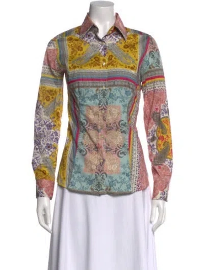 Pre-owned Etro Paisley Print Long Sleeve Blouse In Yellow