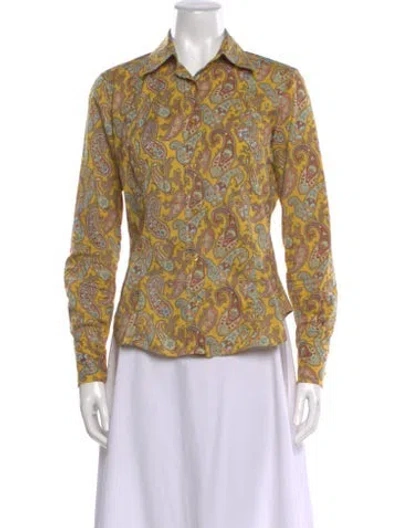 Pre-owned Etro Paisley Print Long Sleeve Blouse In Yellow