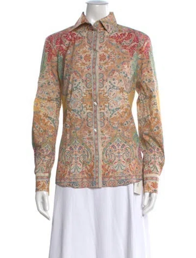 Pre-owned Etro Paisley Print Long Sleeve Blouse In Yellow