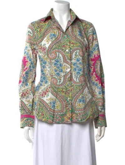 Pre-owned Etro Paisley Print Long Sleeve Blouse In Yellow