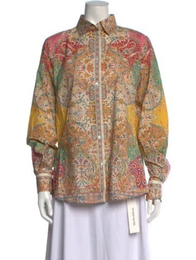 Pre-owned Etro Paisley Print Long Sleeve Blouse In Yellow