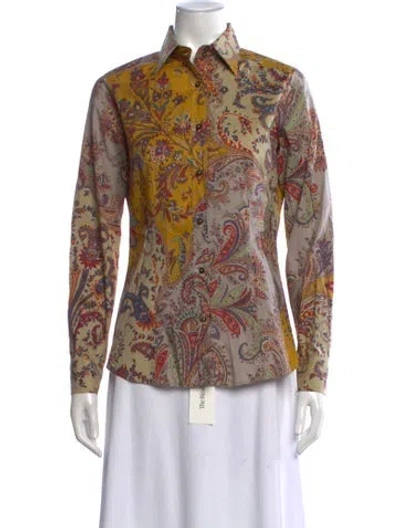 Pre-owned Etro Paisley Print Long Sleeve Blouse In Yellow