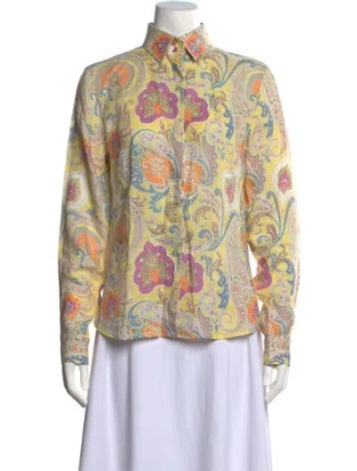Pre-owned Etro Paisley Print Long Sleeve Blouse In Yellow